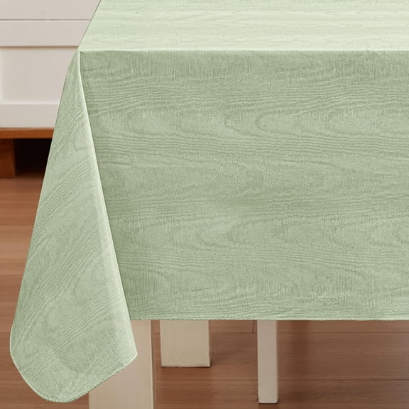 Sage Green Moire Wavy Solid 52 x 70 inch Rectangle Vinyl Dining Tablecloth with Flannel Backing