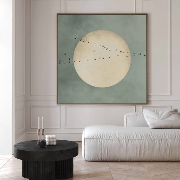 Sage Green Moon Japandi Canvas Wall Art, Japanese Sun Art, Large Living Room Decor, Square Oriental Art Size 24x36 Unframed Poster