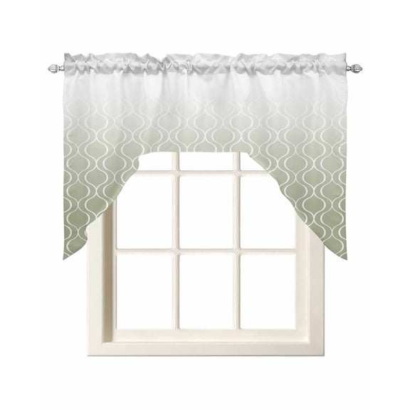Sage Green Moroccan Kitchen Swag Valances for Windows, Abstract Stripes Ombre Modern Swag Valances Curtains for Living Room, Rod Pocket Window Treatments for Bathroom, Bedroom, Cafe, 56"x36"