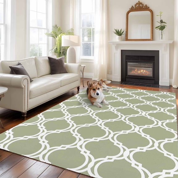 Sage Green Moroccan Large Area Rugs 6x9 ft Modern Geometric Morocco Abstract Art Washable Rug Non Slip Indoor Carpet Absorbent Floor Mat for Living Room Bedroom Dining Room
