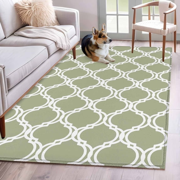 Sage Green Morocco Area Rugs 3'x5', Washable Small Throw Rugs for Living Room Bedroom, Geometric Moroccan Abstract Art Indoor Outdoor Rug Non-Slip Low Pile Carpet Runner Reversible Floor Mats