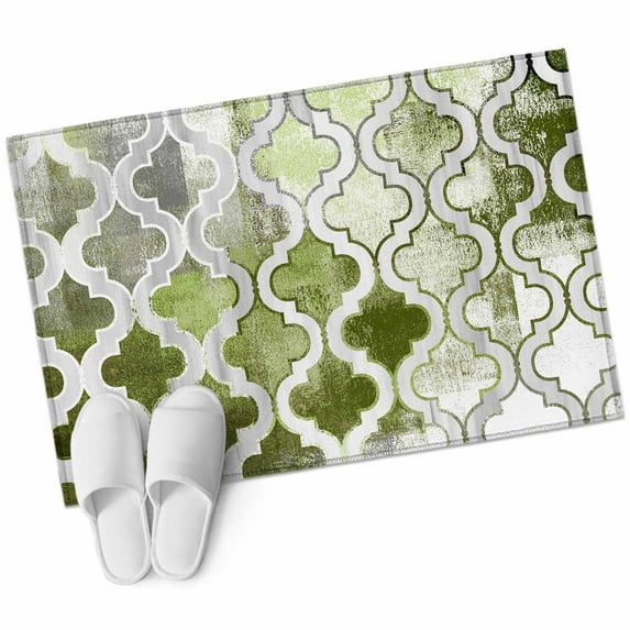 Sage Green Morocco Bathroom Mat 2x3 FT, Non Slip Small Kitchen Mat, Vintage Grey Shabby Chic Plaid Washable Soft Backed Front Door Throw Rug Non-Shedding Indoor Outdoor Doormat for Entryway Sink
