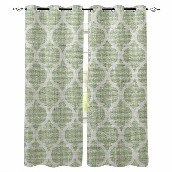 Sage Green Morocco Blackout Curtains for Bedroom/Living Room, Thermal Insulated Kitchen Curtains, Boho Abstract Geometric Grid Plaid Grommet Darkening Window Treatment Drapes 52"x63"x2