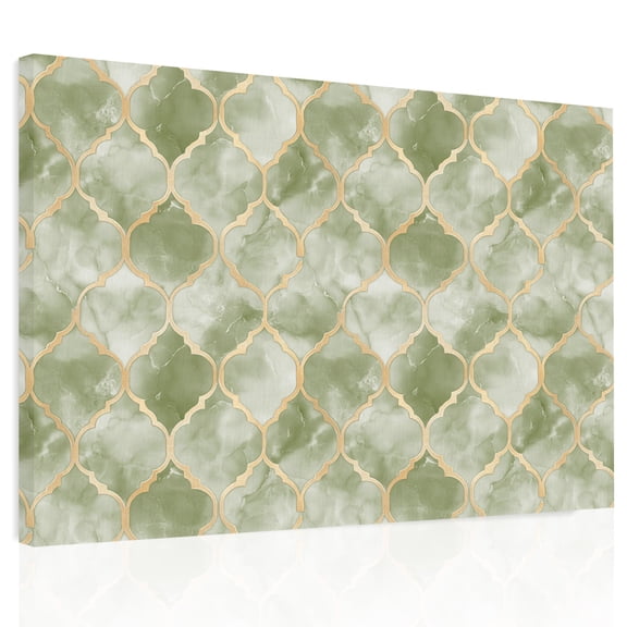 Sage Green Morocco Canvas Print Wall Art, Abstract Marble Solid Color Gold Wall Decor Modern Artwork Paintings Pictures for Living Room Framed and Stretched Ready to Hang, 12" x 16"