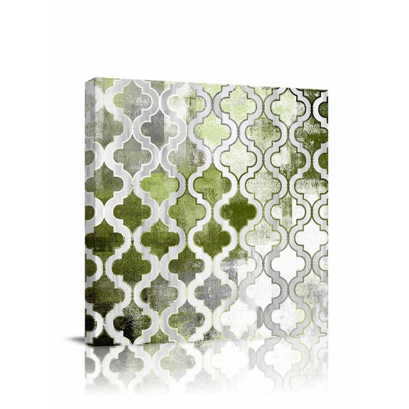 Sage Green Morocco Canvas Wall Art, Abstract Retro Geometric Ethnic Framed Wall Decor Modern Artwork Prints Painting for Living Room, Bedroom, Kitchen & Cafe Decor 24x24 Inch