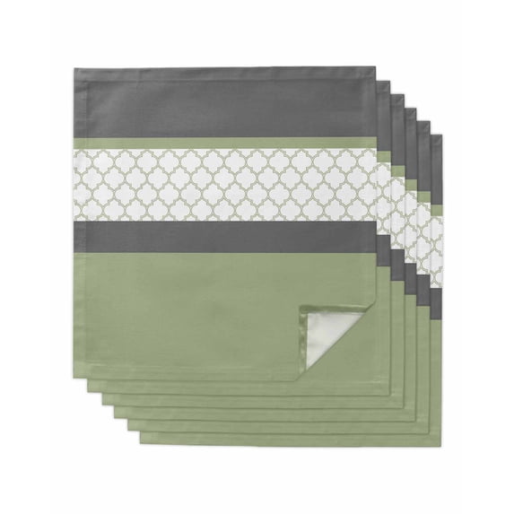 Sage Green Morocco Cloth Napkins Set of 6 Reusable Dinner Napkins, Modern Stitching Geometric Striped Grey Cocktail Napkin Washable Table Napkins for Wedding/Holiday Party/Baby Shower 20"x20"