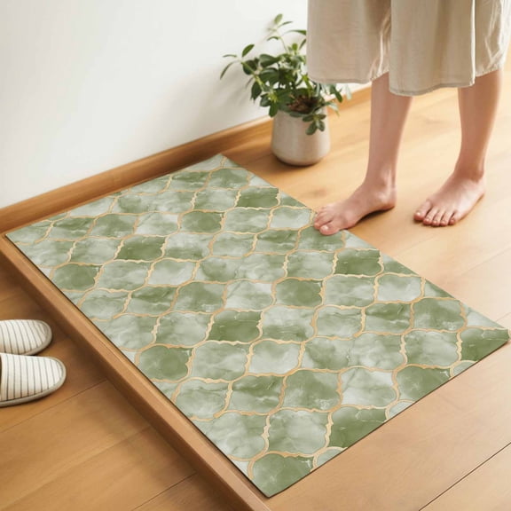 Sage Green Morocco Door Mat 16x24 Inch Abstract Marble Solid Color Gold Entryway Rug with Non-Slip Rubber, Inside Floor Mats Front Door Rug for Living Room Bathroom Bedroom Home Office