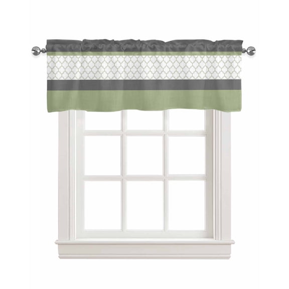 Sage Green Morocco Kitchen Valances for Windows Farmhouse Linen Window Valance Curtain for Living Room Window Treatment Modern Stitching Geometric Striped Grey Valance Rod Pocket Topper, 54 x 18 Inch
