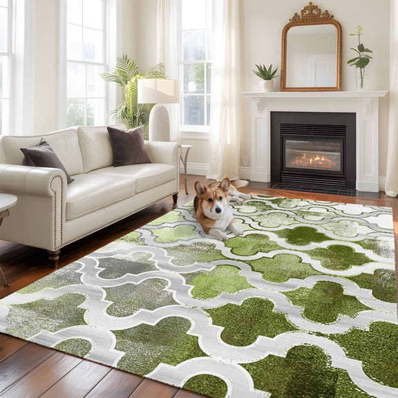Sage Green Morocco Large Area Rugs 8x10 ft Abstract Retro Geometric Ethnic Washable Rug Non Slip Indoor Carpet Absorbent Floor Mat for Living Room Bedroom Dining Room
