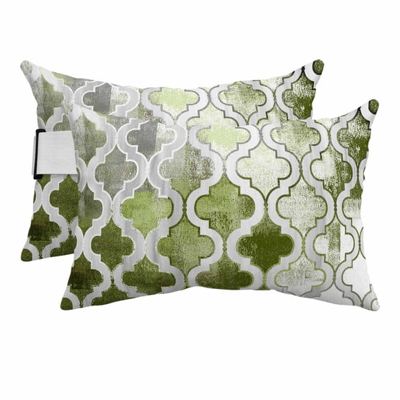 Sage Green Morocco Outdoor Chaise Lounge Pillows Abstract Retro Geometric Ethnic Lumbar Pillows with Insert Adjustable Elastic Strap Headrest Pillow for Recliner Patio Chair 2 Pack 11x16 Inch