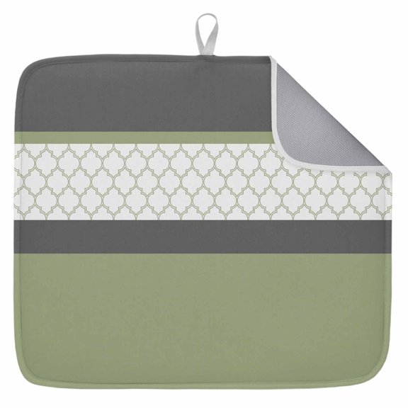 Sage Green Morocco Pattern 1 Pack Dish Drying Mat,Absorbent Drying Pad Stitching Art Microfiber Kitchen Countertop Protector Mats Dish Drainer Rack Mat for Dishes Cups Glassware,18x24in