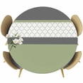 thumbnail image 1 of Sage Green Morocco Round Tablecloth, Fitted Table Cover with Elastic for 55"-60" Round Tables, Modern Stitching Geometric Striped Grey Table Cloth Outdoor Indoor Dinning Party Waterproof Tablecloths, 1 of 7