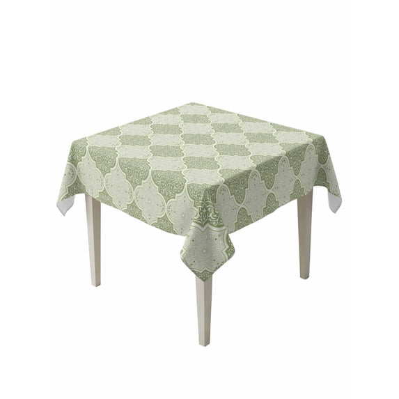 Sage Green Morocco Table Cloth, Waterproof Tablecloth for Square Tables, Vintage Abstract Geometric Pattern Reusable Washable Fabric Table Cover for Restaurant Kitchen Dining Tables 60"x60"