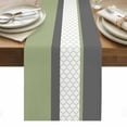 thumbnail image 1 of Sage Green Morocco Table Runner - 48 Inch Long, Kitchen Dining Table Runner Dresser Scarves, Modern Stitching Geometric Striped Grey Farmhouse Decor for Coffee Tables Wedding Party Banquet, 1 of 8