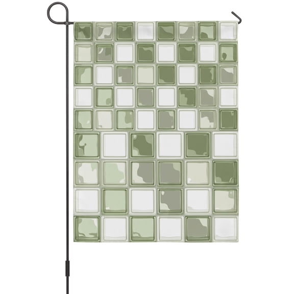 Sage Green Mosaic Checkered House Flags For Outdoor, Modern Abstract Geometric Squares Plaid Small Double Side Yard Flags Weather Proof House Decor for Lawn Outside Holiday 28 x 40 Inches
