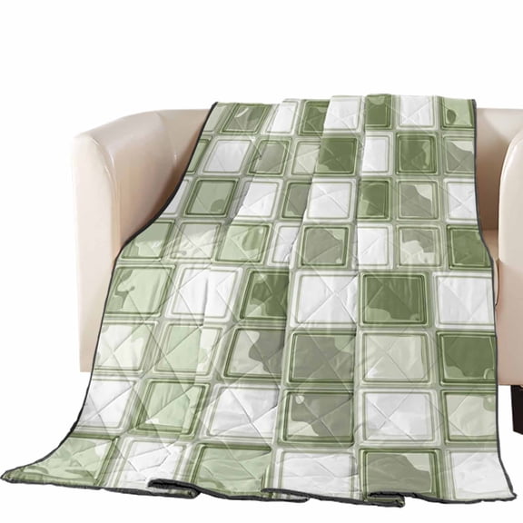Sage Green Mosaic Checkered Quilted Comforters Cooling Blanket California King Size, Modern Abstract Geometric Squares Plaid Cold Comfort for Hot Sleepers Air Conditioning Quilt Blanket for Bed