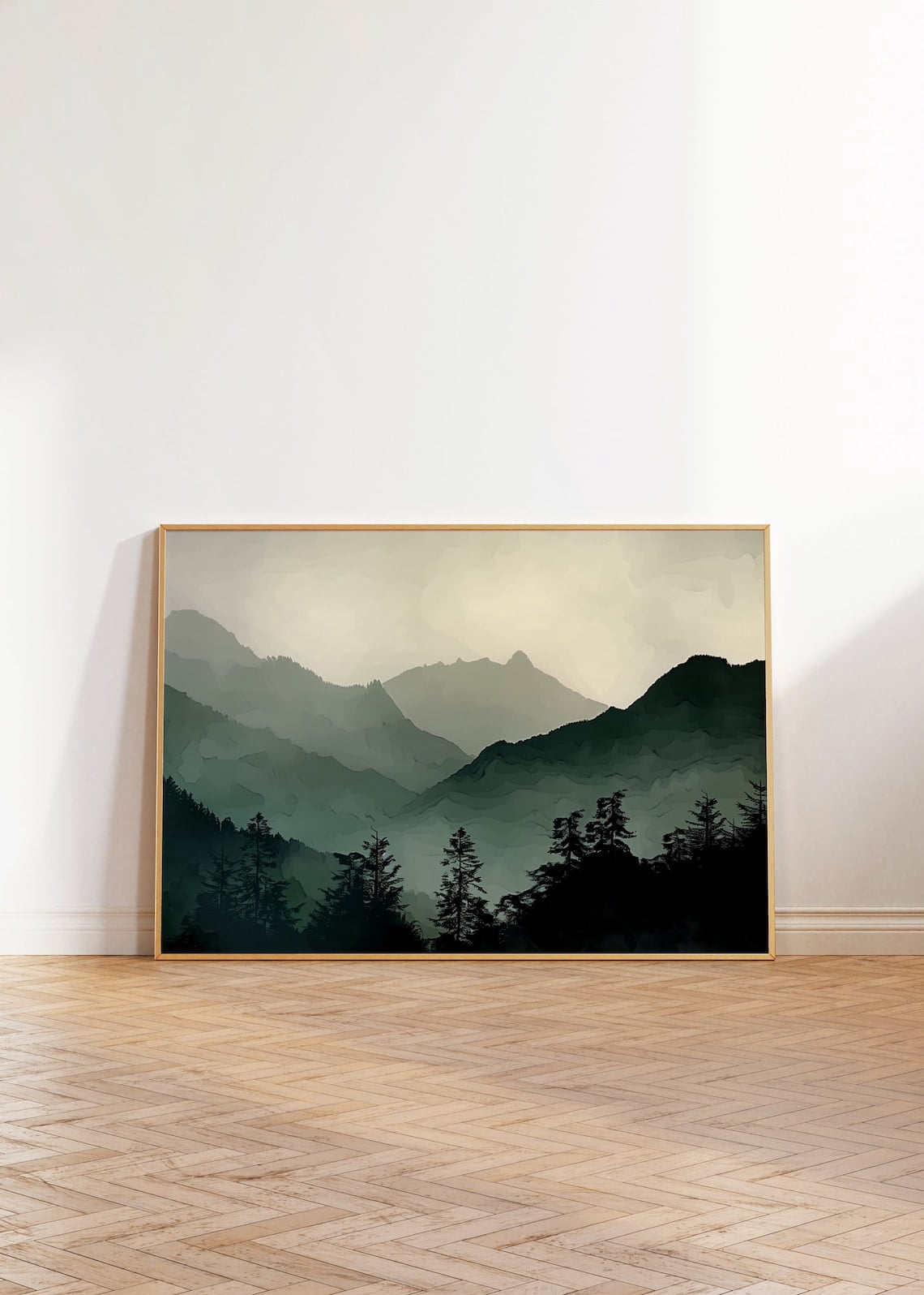 Sage Green Mountain Wall Art Abstract Nature Print Modern Minimal Decor ...