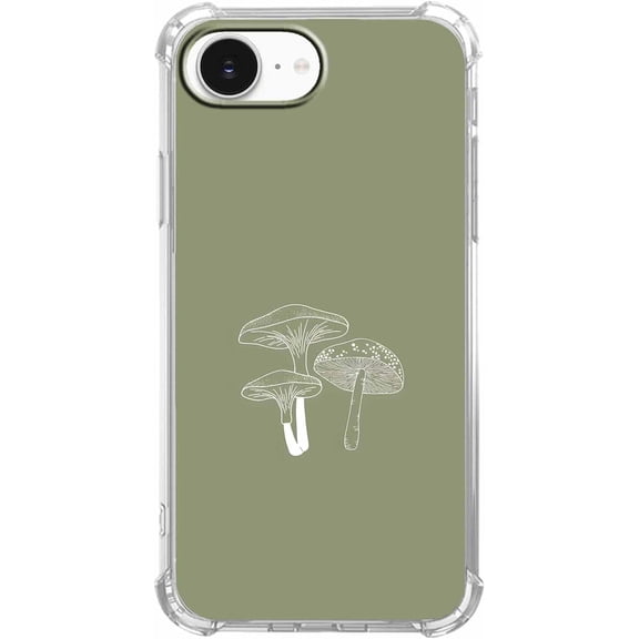Sage Green Mushroom Case for iPhone 16e/17e, Minimalist Aesthetic Plant Pattern, Trendy Soft Bumper TPU Case for iPhone 16e/17e
