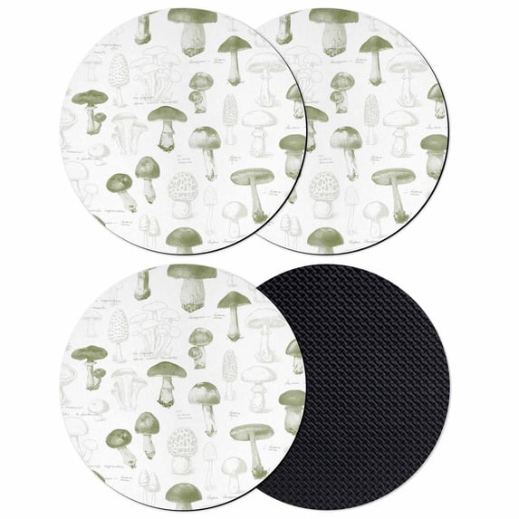 Sage Green Mushroom Coasters Set of 4, Absorbent Coasters for Drinks, Vintage Botanical Autumn Farmhouse Coaster for Desk Coffee Table Protection, Home Decor House Warming Gifts 4"