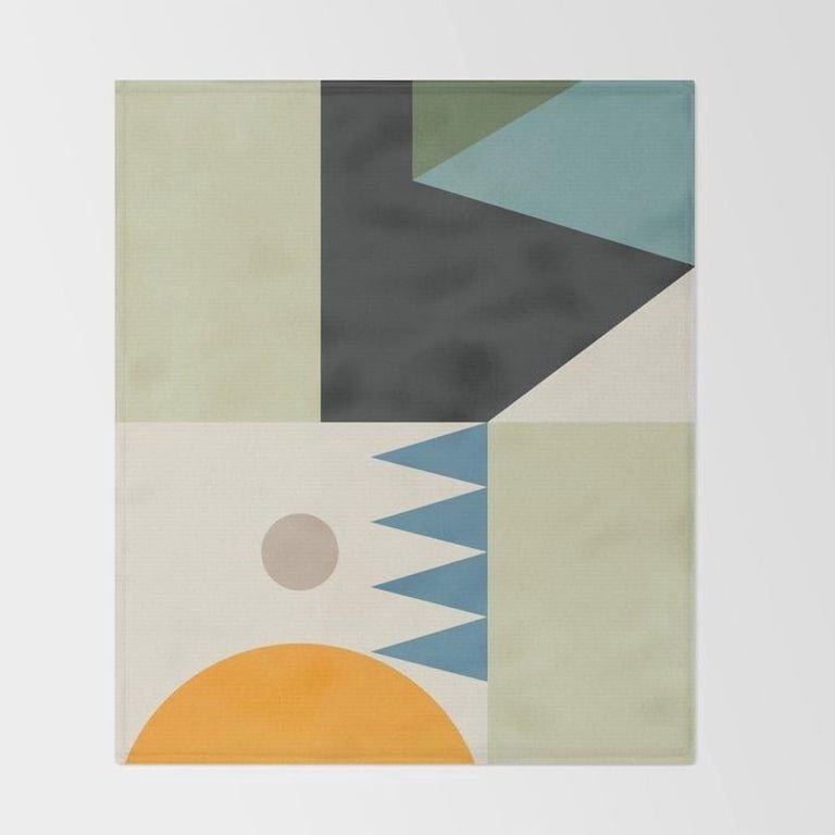 Sage Green, Muted Blue and Orange Geometric Shapes Polyester Fleece ...