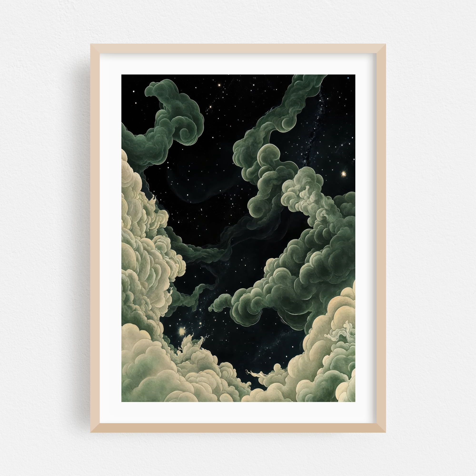 Sage Green Northern Lights Print Japandi inspired Anime Wall Art Space ...