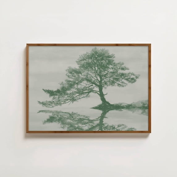 Tree Deocrations Sage Green Oak Tree Wall Art Print, Japandi Wabi Sabi Zen Living Room ...
