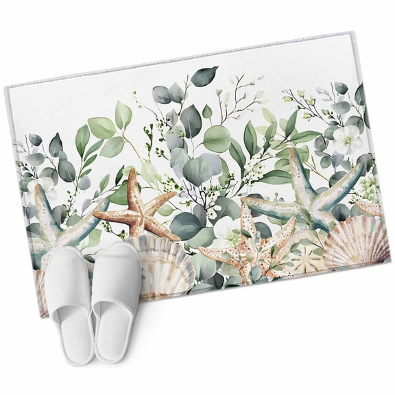 Sage Green Ocean 2'x3' Washable Rug, Coastal Eucalyptus Starfish Shell Non-Slip Soft Doormat Area Rugs for Entrance Bathroom Bedsides, Carpet for Kitchen Bedroom, Entryway Floor Mat