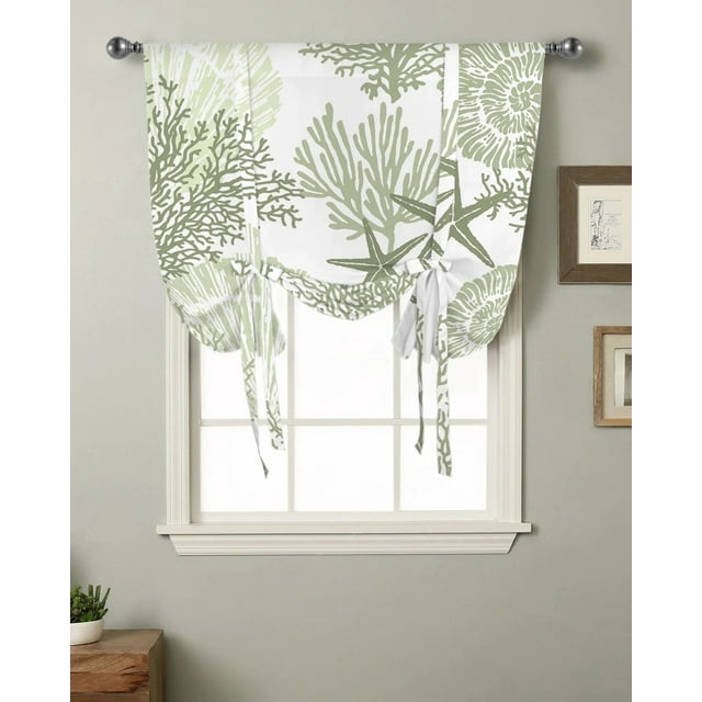 Sage Green Ocean Coral Shells Window Curtain for Living Room Roman
