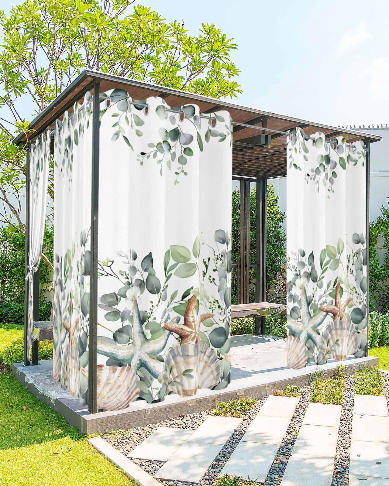 Sage Green Ocean Outdoor Curtains for Patio Waterproof, Coastal ...