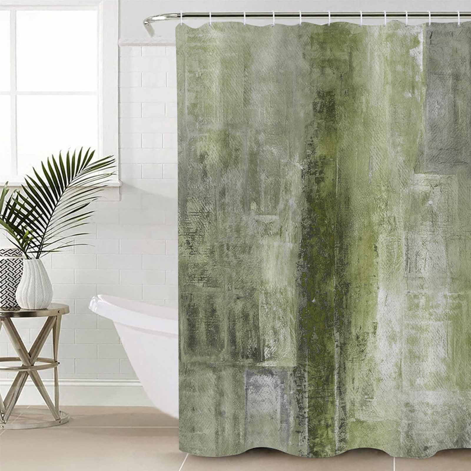 Sage Green Oil Painting Bathroom Curtain 84 Inch Shower Curtain with Hooks, Modern Abstract Graffiti Street Art Waterproof Polyester Bath Curtain Washable Bathtub Curtain 72''x 84''