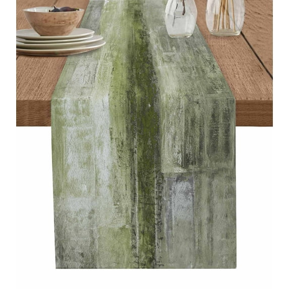 Sage Green Oil Painting Table Runner Modern Abstract Graffiti Street Art Tablerunners 18 x 72 Inch, Table Decorations Tabletop Scarf for Summer Gathering Holiday Farmhouse Kitchen Dining Decor