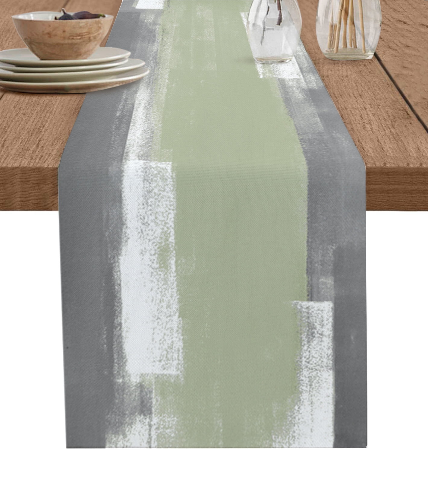 Sage Green Oil Painting Texture Paint Table Runner ration Home r Dinner