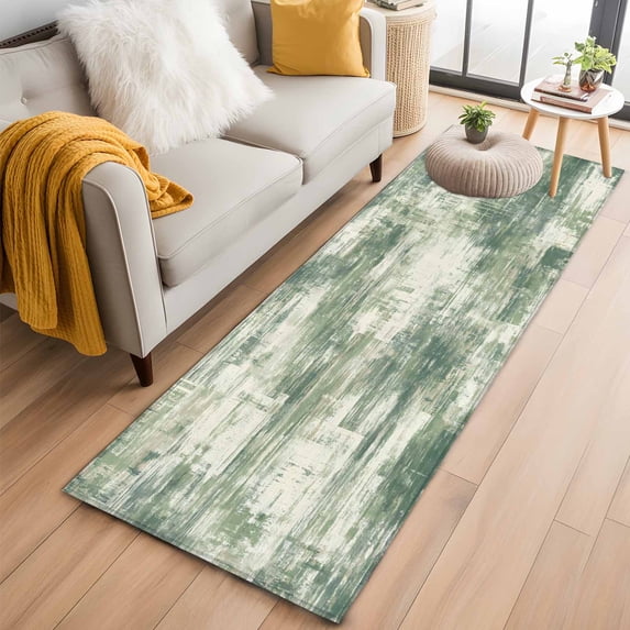 Sage Green Ombre 2'x6' Runner Rugs for Hallway Kitchen Bedside Non Slip Washable, Gradient Abstract Art Vintage Grey Entryway Rug Runners with Rubber Backing, Long Carpet Runner for Laundry Room