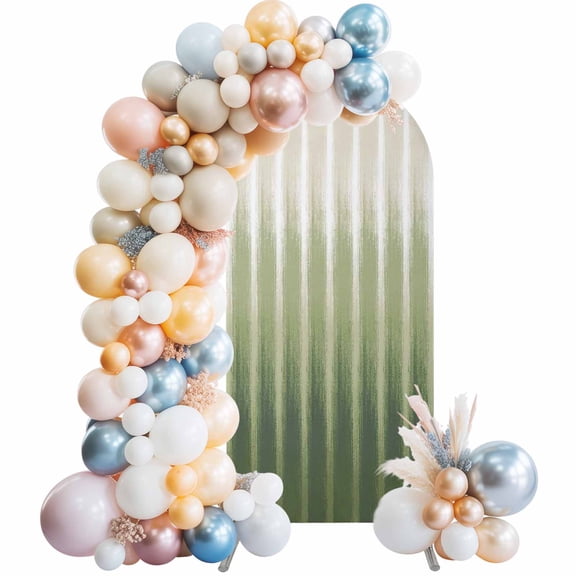 Sage Green Ombre Arch Backdrop Cover 5 FT Modern Abstract Green Beige Linear Drips Coastal Stretchy Elastic Arch Stand Covers Spandex Arched Background Birthday Wedding Party Decoration (No Stand)