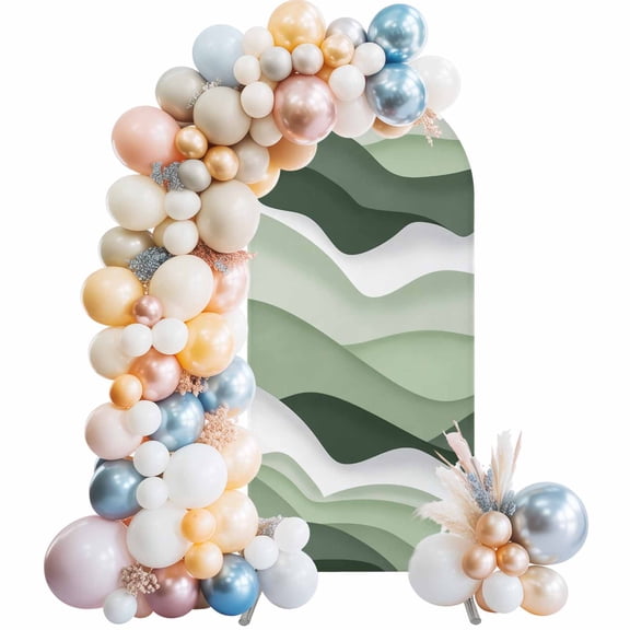 Sage Green Ombre Arch Backdrop Cover 5Ft, Wedding Arch Covers Stretchy Backdrop, Modern Moire Geometric Abstract Fitted 2 Sided Arched Photo Background for Birthday Party Decorations