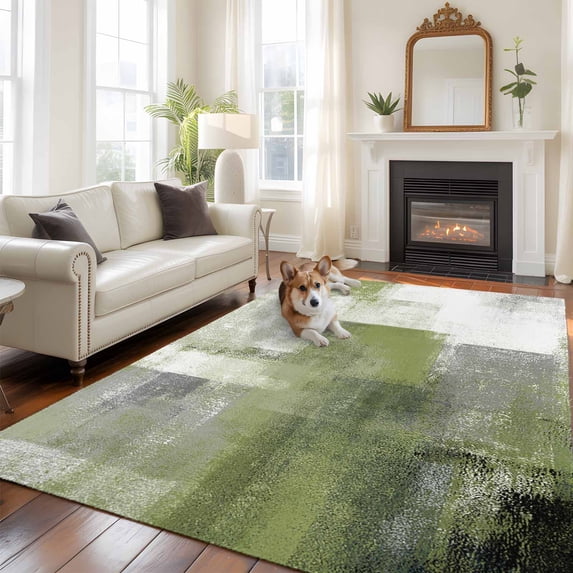 Sage Green Ombre Area Rug 5x7 FT, Non Slip Bedroom Throw Carpet, Vintage Shabby Abstract Plaid Art Washable Soft Floor Carpet Non-Shedding Rug for Dining Room Bedside Classroom Desk
