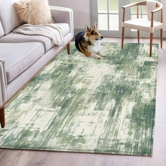 Sage Green Ombre Area Rugs 3'x5', Washable Small Throw Rugs for Living Room Bedroom, Gradient Abstract Art Vintage Grey Indoor Outdoor Rug Non-Slip Low Pile Carpet Runner Reversible Floor Mats