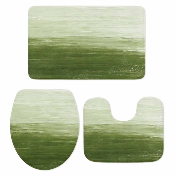 Sage Green Ombre Bath Mat 3 Piece Bathroom Rug Set, Modern Abstract Art Ocean Oil Painting Non Slip Bath Rug Contour Mat and Toilet Lid Cover, Absorbent Shower Mats Soft Bath Rugs and Mats Sets