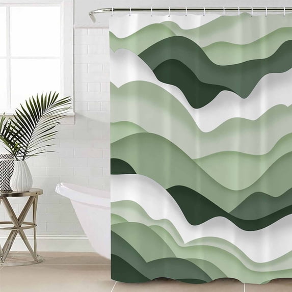 Sage Green Ombre Bathroom Curtain 72 Inch Shower Curtain with Hooks, Modern Moire Geometric Abstract Waterproof Polyester Bath Curtain Washable Bathtub Curtain 66''x 72''