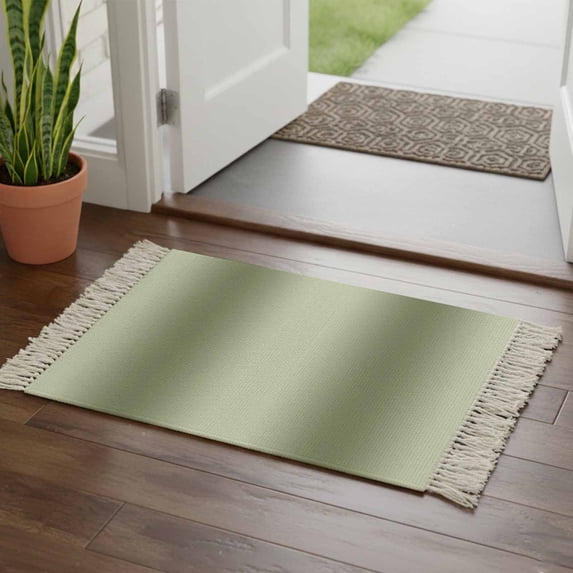 Sage Green Ombre Bathroom Rug 2'x3', Modern Abstract Art Farmhouse Gradient Low Profile Front Entryway Rug with Tassels, Woven Cotton Washable Kitchen Mat Carpet for Foyer Bedroom Back Door Decor