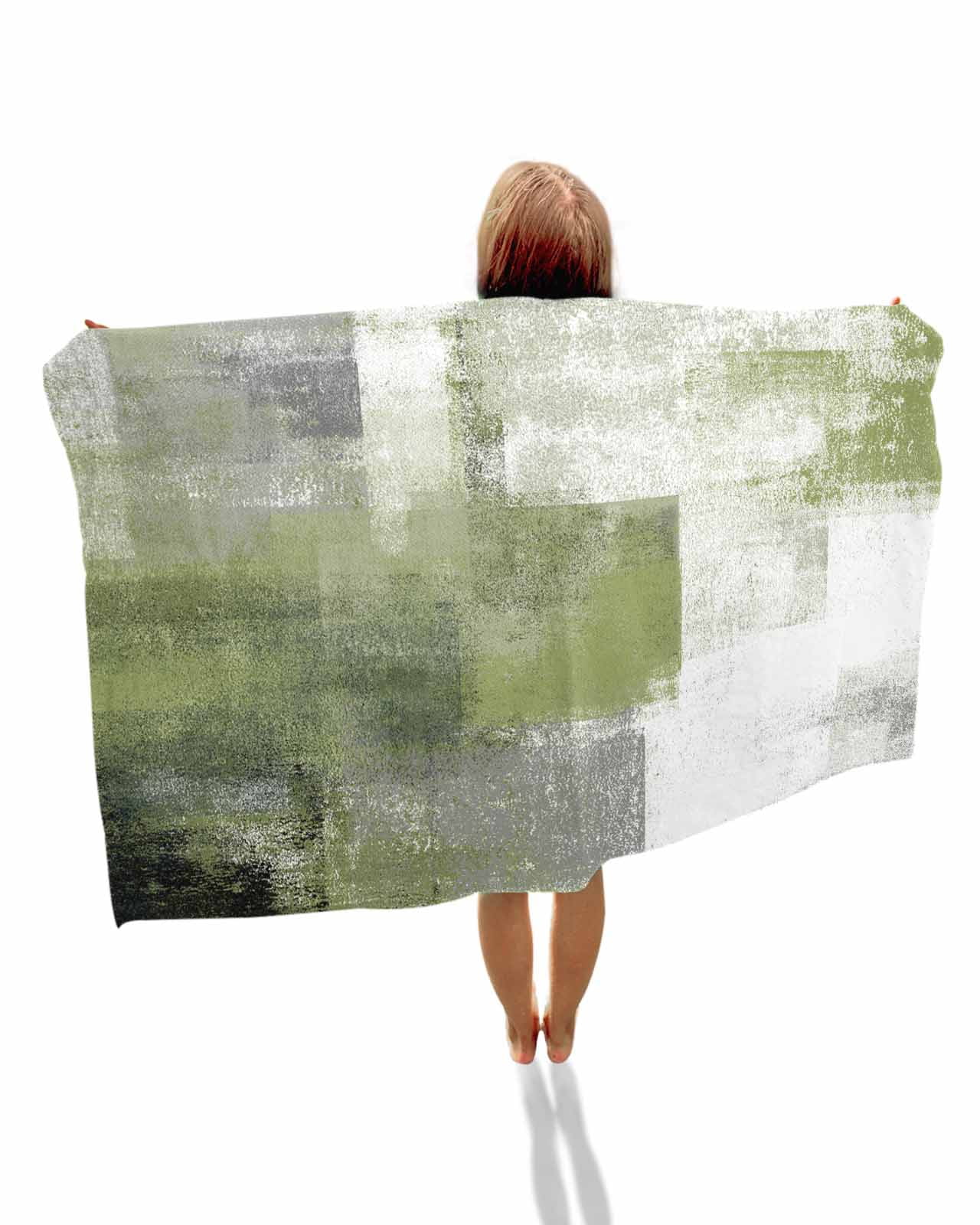 Sage Green Ombre Beach Towels Oversized Super Absorbent, Vintage Shabby Abstract Plaid Art Lightweight Bath Towel Quick Dry Sets For Bathroom/Pool/Rv Camping/Beach Play/Gym Room/Picnic 31"x62"