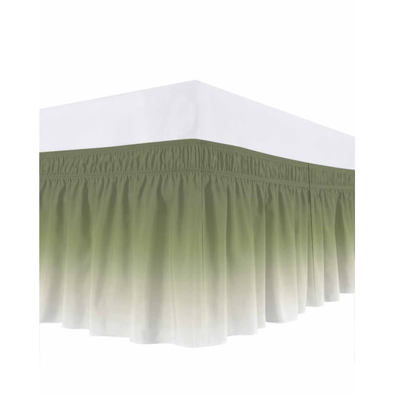 Sage Green Ombre Bed Skirt Cal King Size, Farmhouse Sage Green Ombre Wrap Around Bed Skirting with Adjustable Elastic Strap, Dust Ruffled Pleated Bedskirts 16 Inch Drop for Bedroom Cal King Beds