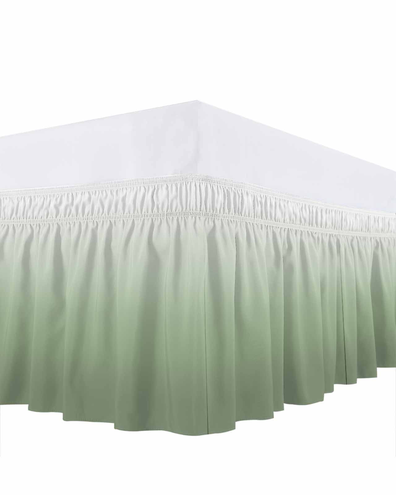 Sage Green Ombre Bed Skirt King Size, Modern Sage Green Abstract Art Wrap Around Bed Skirting with Adjustable Elastic Strap, Dust Ruffle Pleated Bedskirts 16 Inch Drop for Bedroom King Beds