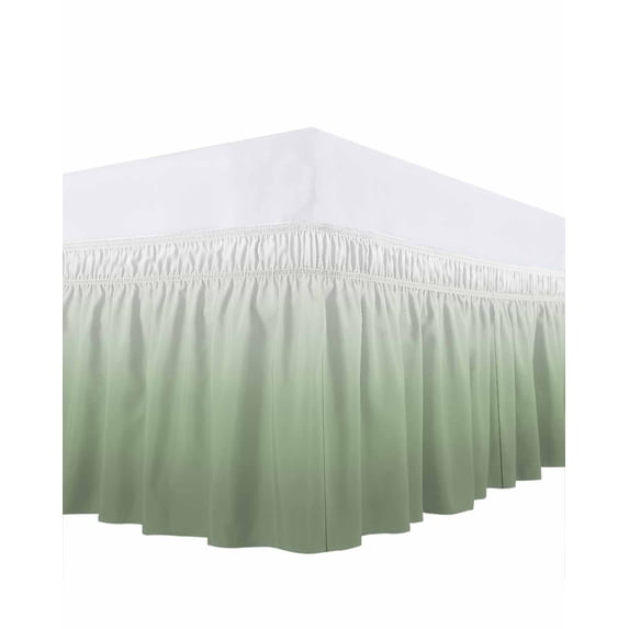 Sage Green Ombre Bed Skirt King Size, Modern Sage Green Abstract Art Wrap Around Bed Skirting with Adjustable Elastic Strap, Dust Ruffled Pleated Bedskirts 18 Inch Drop for Bedroom King Beds