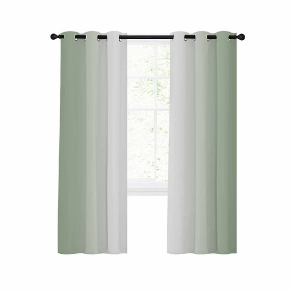 Sage Green Ombre Blackout Curtains 45 Inches Long for Bedroom, Sage Green White Gradient Modern Thermal Insulated Room Darkening Black Out Window Curtain Panels Grommet Drapes for Living Room