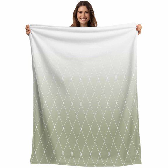 Sage Green Ombre Blanket Soft Cozy Warm Throw Blanket for Couch, Plush Fuzzy Flannel Fleece Blankets for Sofa, Modern Geometric Rhombus Striped Bed Blankets Lightweight Gifts for Women, 40"x50"