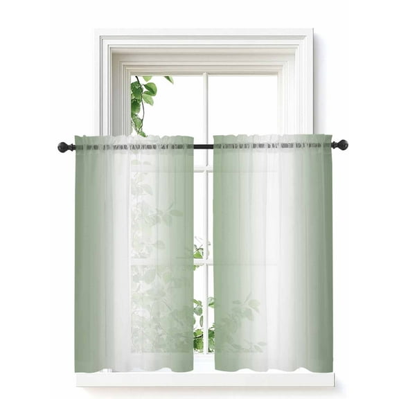 Sage Green Ombre Curtains 45 Inch Length, Sheer Curtains for Bedroom Living Room Window Sage Green White Gradient Modern Rod Pocket Voile Drapes Kitchen Curtains Small Half Window 42"x45" 2 Panels
