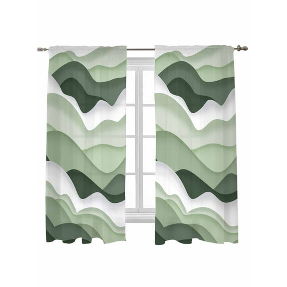 Sage Green Ombre Curtains 63 Inch Length, Sheer Curtains for Bedroom Living Room Window Modern Moire Geometric Abstract Rod Pocket Voile Drapes Kitchen Curtains Small Half Window 42"x63" 2 Panels