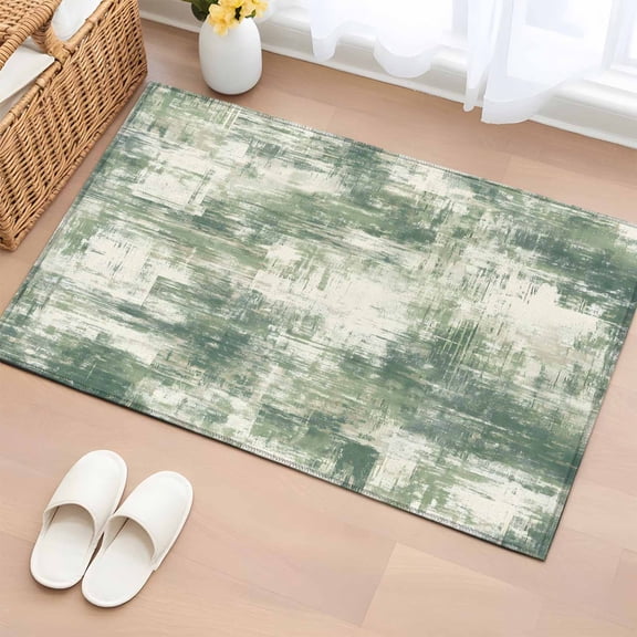 Sage Green Ombre Entryway Rug 2'x3' Non Slip Front Door Mats, Gradient Abstract Art Vintage Grey Entrance Rugs Indoor Outdoor Carpet, Washable Floor Mats Small Area Rug for Bedroom Kitchen