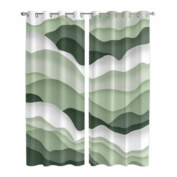 Sage Green Ombre Kitchen Curtains 84 Inch Length, Modern Moire Geometric Abstract Grommet Top Bedroom Living Room Curtains, Light Filtering Cafe Curtain Drapes 2 Panels Set 84''x84''